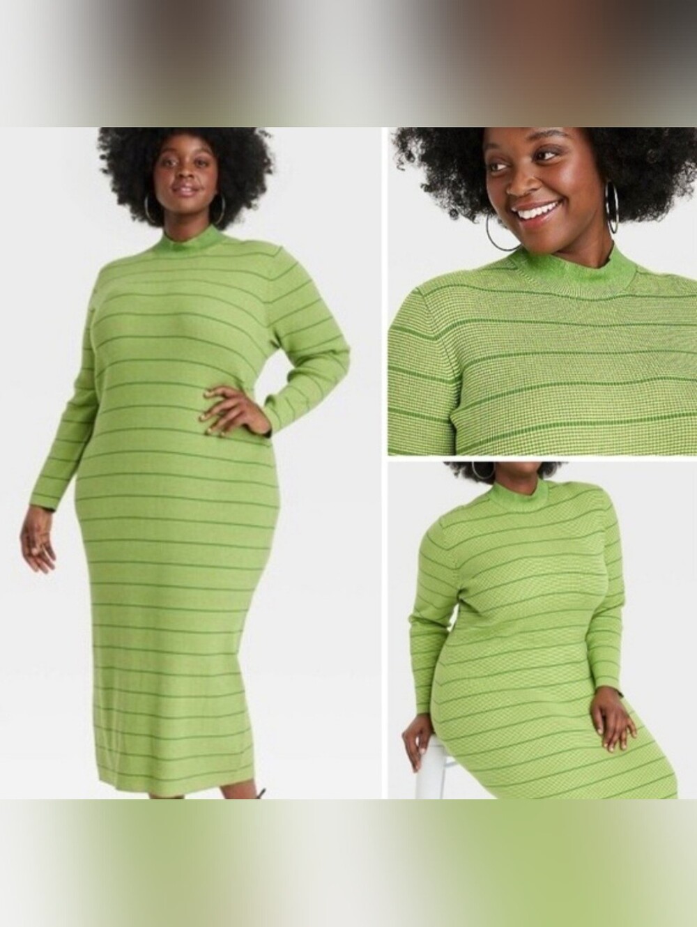 House Of Aama  Full Sleeve Green Striped Knit Dress Size XXL